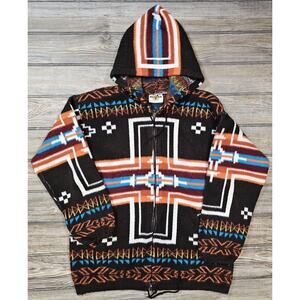 Earth Ragz Baja Hoodie Wool Cotton Aztec Southwestern Pullover Jacket Size M